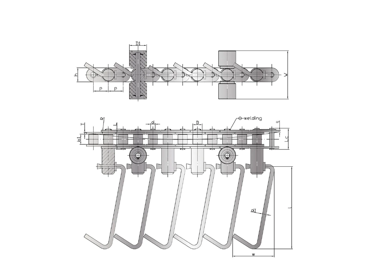 ST-SSC60SB Hot Dog Conveyor Chain technical dimension drawing