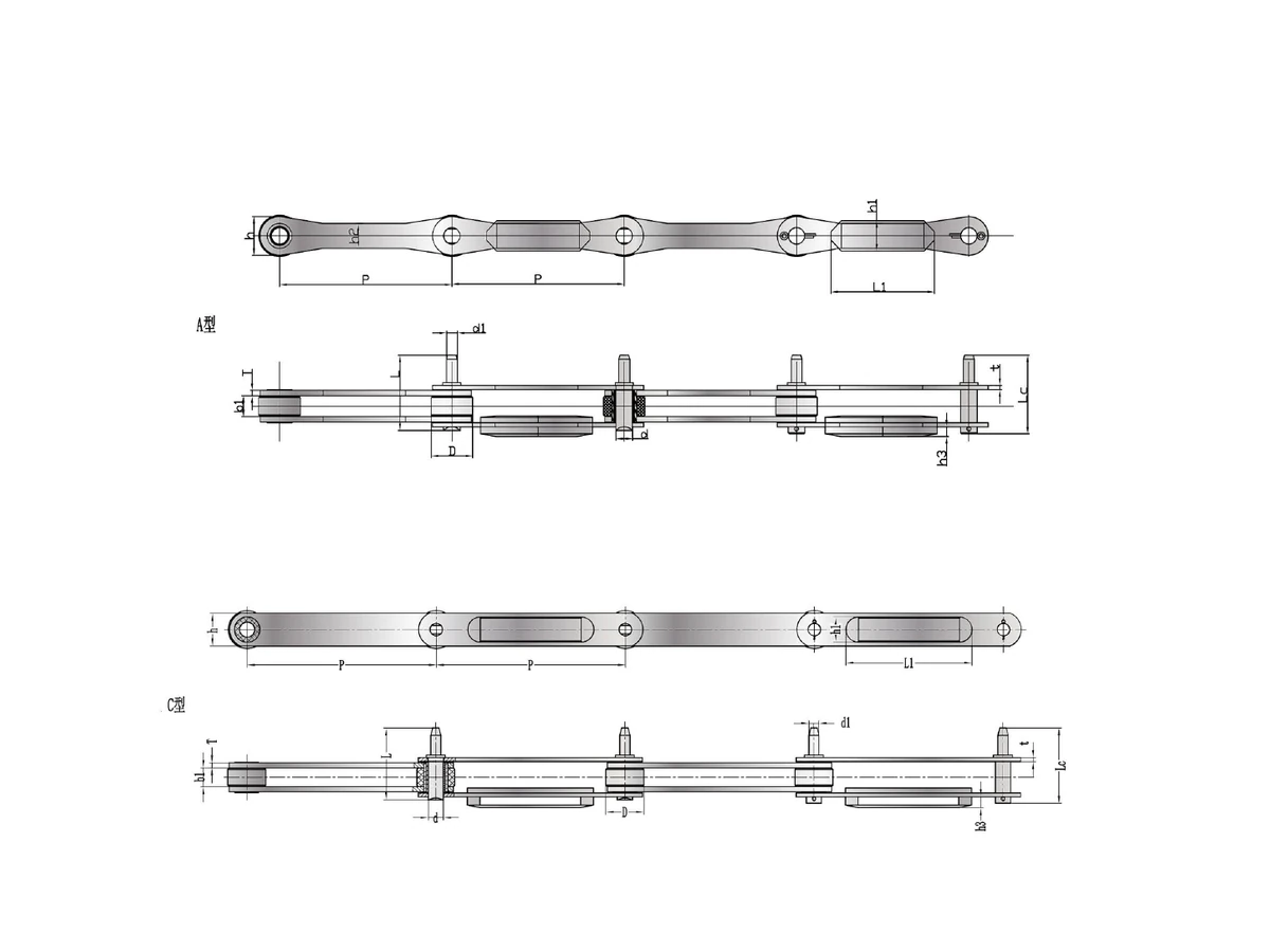 Ice Cream Conveyor Chain technical dimension drawing